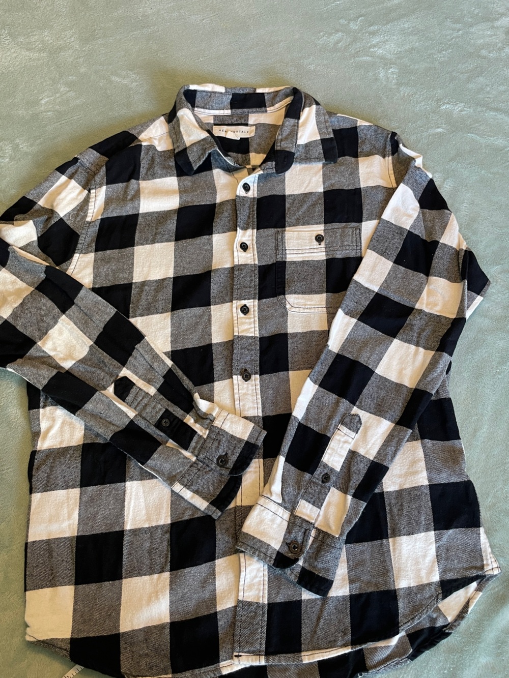 Aeropostale Black and White Buffalo Plaid Button-Down Shirt
